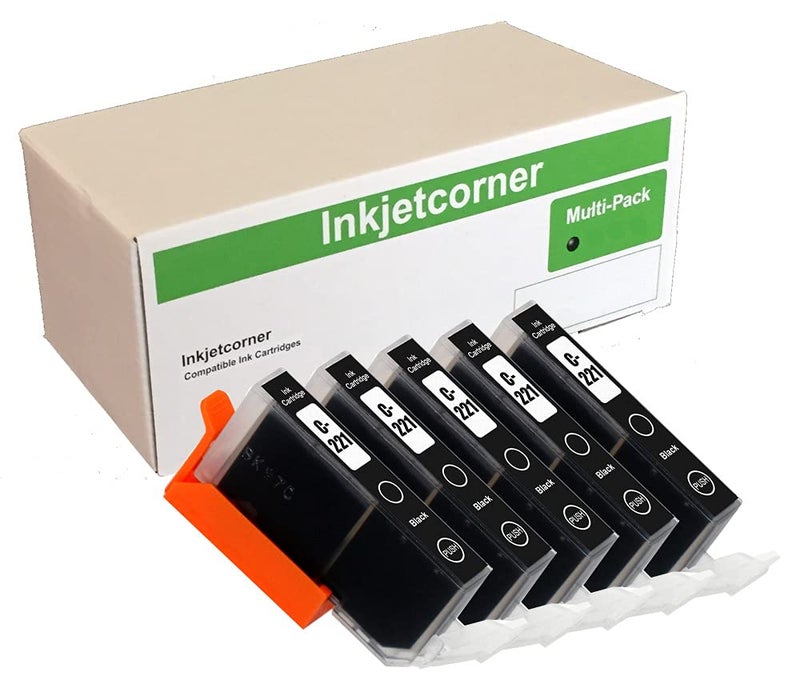 Inkjetcorner Compatible Ink Cartridge Replacement for CLi-221BK CLI-221 for use with iP3600 iP4600 iP4700 MP560 MP620 MP640 MX860 MX870 (Small Black, 5-Pack)